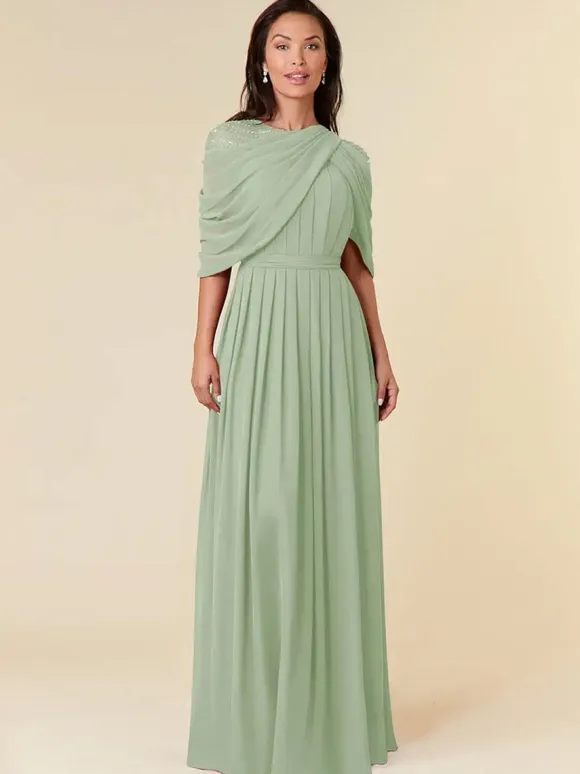 Party Dress For Mother Of The Bride Jewel Neck Sleeveless A-Line Beaded Floor-Length Wedding Guest Dresses