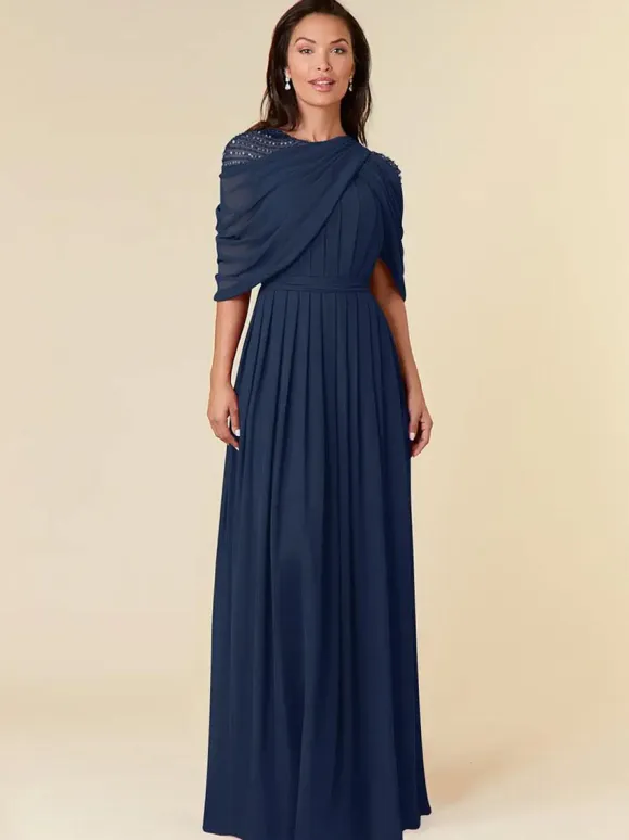 Party Dress For Mother Of The Bride Jewel Neck Sleeveless A-Line Beaded Floor-Length Wedding Guest Dresses