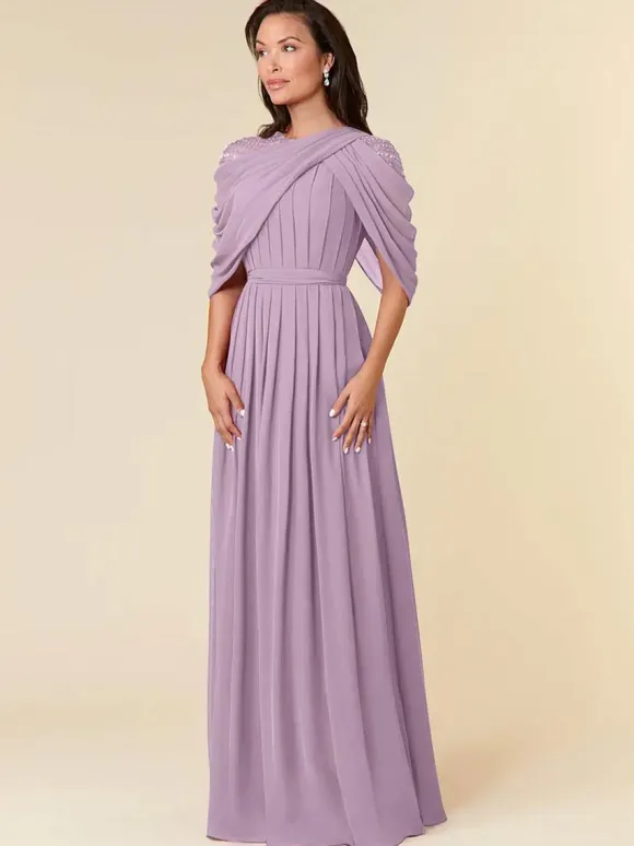 Party Dress For Mother Of The Bride Jewel Neck Sleeveless A-Line Beaded Floor-Length Wedding Guest Dresses