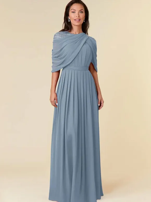 Party Dress For Mother Of The Bride Jewel Neck Sleeveless A-Line Beaded Floor-Length Wedding Guest Dresses