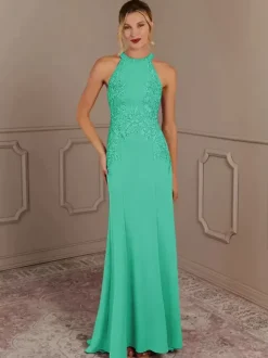 Party Dress For Mother Of The Bride Halter Sleeveless Mermaid Beaded With Train Guest Dresses For Wedding