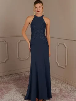 Party Dress For Mother Of The Bride Halter Sleeveless Mermaid Beaded With Train Guest Dresses For Wedding