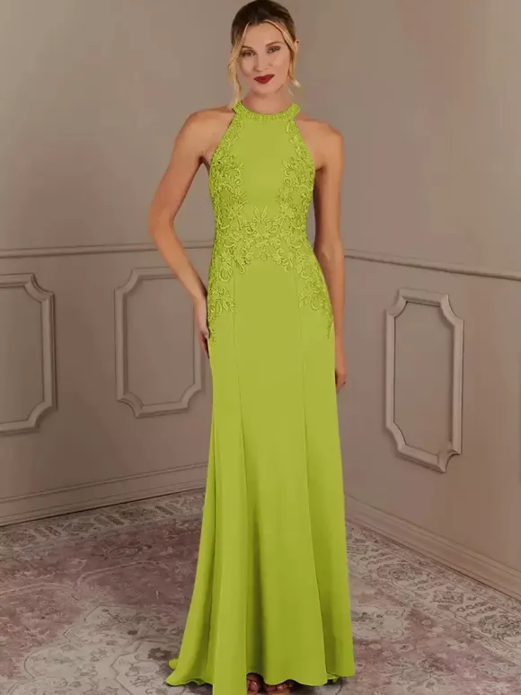 Party Dress For Mother Of The Bride Halter Sleeveless Mermaid Beaded With Train Guest Dresses For Wedding