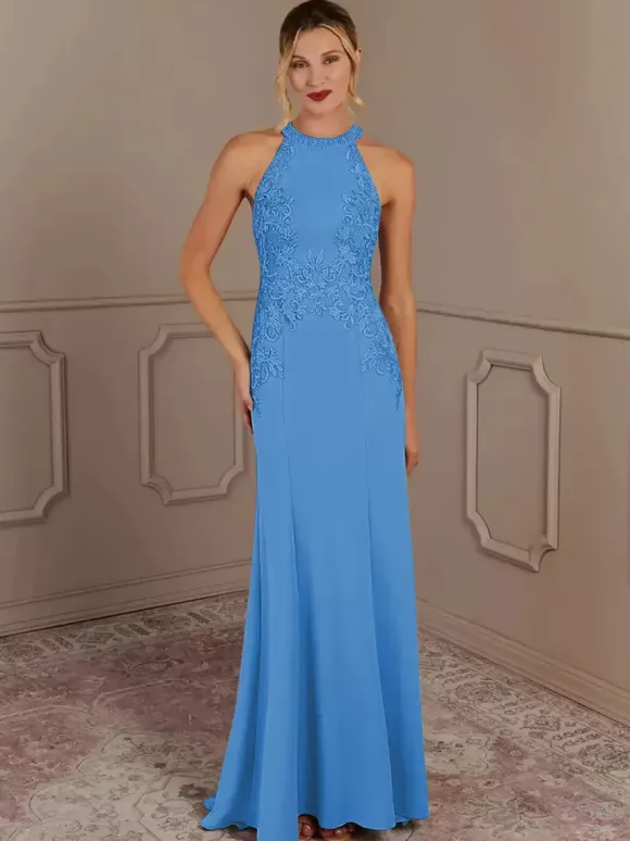 Party Dress For Mother Of The Bride Halter Sleeveless Mermaid Beaded With Train Guest Dresses For Wedding