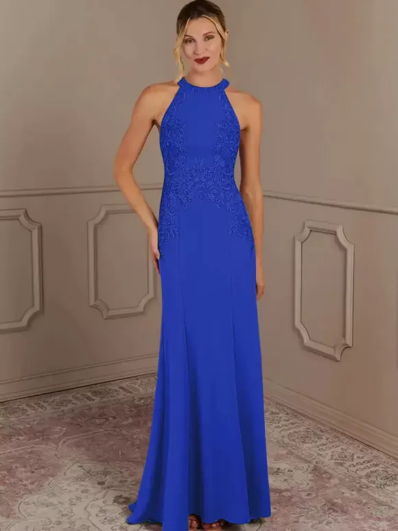 Party Dress For Mother Of The Bride Halter Sleeveless Mermaid Beaded With Train Guest Dresses For Wedding
