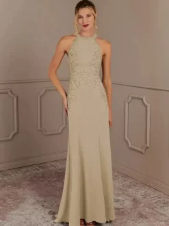 Party Dress For Mother Of The Bride Halter Sleeveless Mermaid Beaded With Train Guest Dresses For Wedding