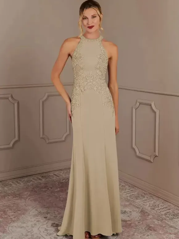 Party Dress For Mother Of The Bride Halter Sleeveless Mermaid Beaded With Train Guest Dresses For Wedding