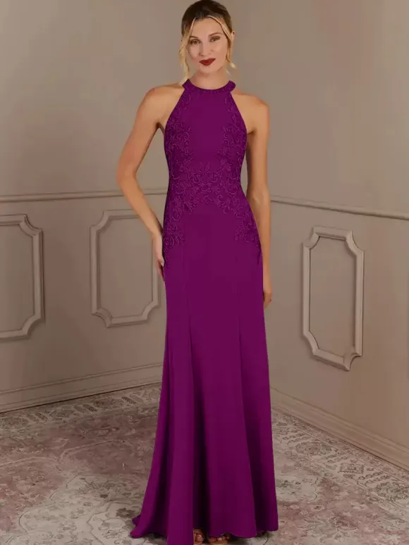 Party Dress For Mother Of The Bride Halter Sleeveless Mermaid Beaded With Train Guest Dresses For Wedding