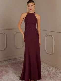 Party Dress For Mother Of The Bride Halter Sleeveless Mermaid Beaded With Train Guest Dresses For Wedding