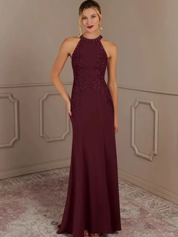 Party Dress For Mother Of The Bride Halter Sleeveless Mermaid Beaded With Train Guest Dresses For Wedding
