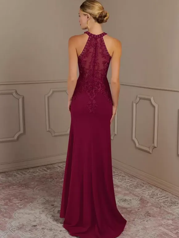 Party Dress For Mother Of The Bride Halter Sleeveless Mermaid Beaded With Train Guest Dresses For Wedding