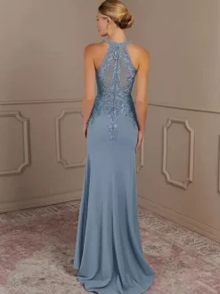 Party Dress For Mother Of The Bride Halter Sleeveless Mermaid Beaded With Train Guest Dresses For Wedding