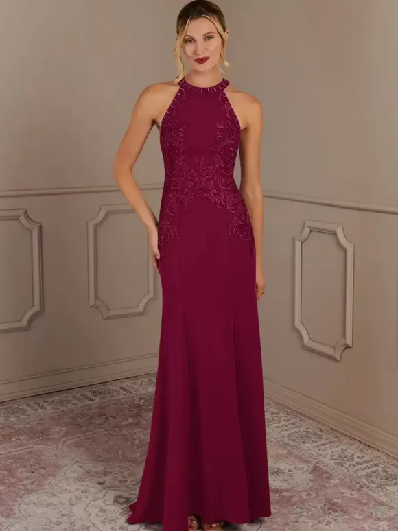 Party Dress For Mother Of The Bride Halter Sleeveless Mermaid Beaded With Train Guest Dresses For Wedding