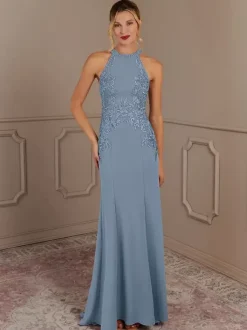 Party Dress For Mother Of The Bride Halter Sleeveless Mermaid Beaded With Train Guest Dresses For Wedding