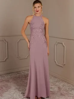 Party Dress For Mother Of The Bride Halter Sleeveless Mermaid Beaded With Train Guest Dresses For Wedding