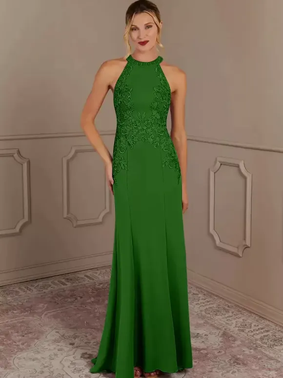 Party Dress For Mother Of The Bride Halter Sleeveless Mermaid Beaded With Train Guest Dresses For Wedding