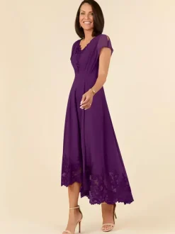 Party Dress For Mother Of The Bride V-Neck Sleeveless A-Line Pleated Ankle-Length Wedding Guest Dresses