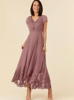 Party Dress For Mother Of The Bride V-Neck Sleeveless A-Line Pleated Ankle-Length Wedding Guest Dresses