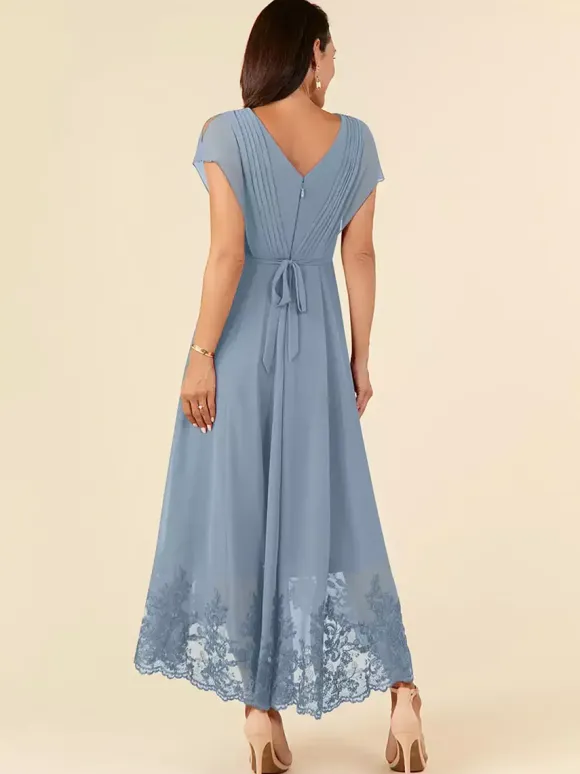Party Dress For Mother Of The Bride V-Neck Sleeveless A-Line Pleated Ankle-Length Wedding Guest Dresses