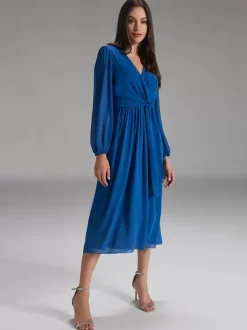 Party Dress For Mother Of The Bride V-Neck Long Sleeves A-Line Bows Guest Dresses For Wedding