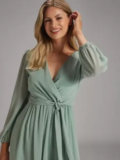 Party Dress For Mother Of The Bride V-Neck Long Sleeves A-Line Bows Guest Dresses For Wedding