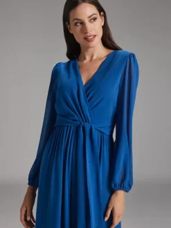 Party Dress For Mother Of The Bride V-Neck Long Sleeves A-Line Bows Guest Dresses For Wedding