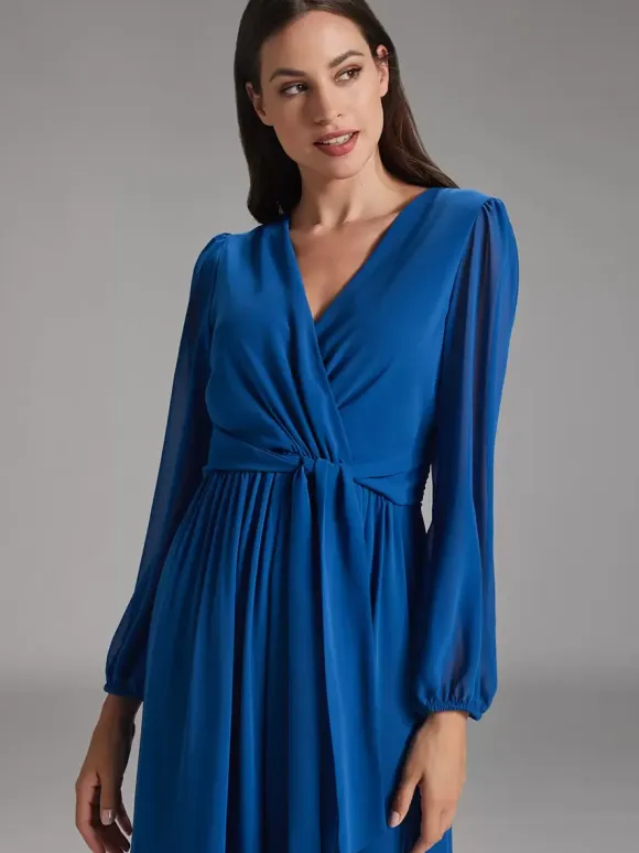 Party Dress For Mother Of The Bride V-Neck Long Sleeves A-Line Bows Guest Dresses For Wedding