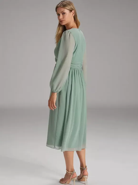 Party Dress For Mother Of The Bride V-Neck Long Sleeves A-Line Bows Guest Dresses For Wedding