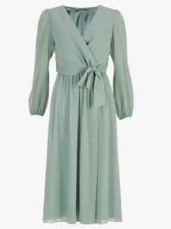 Party Dress For Mother Of The Bride V-Neck Long Sleeves A-Line Bows Guest Dresses For Wedding