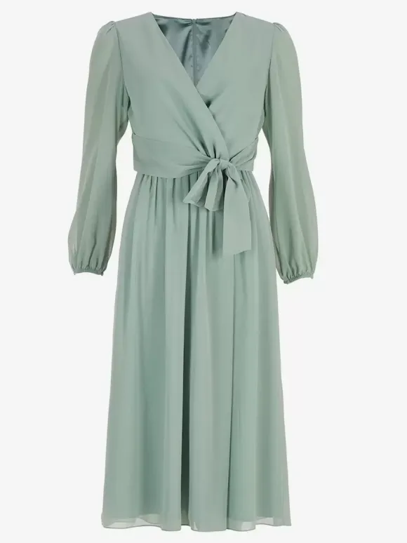 Party Dress For Mother Of The Bride V-Neck Long Sleeves A-Line Bows Guest Dresses For Wedding