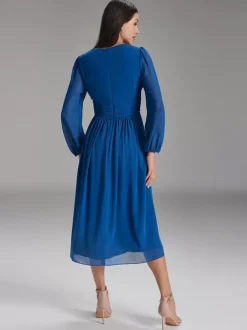 Party Dress For Mother Of The Bride V-Neck Long Sleeves A-Line Bows Guest Dresses For Wedding