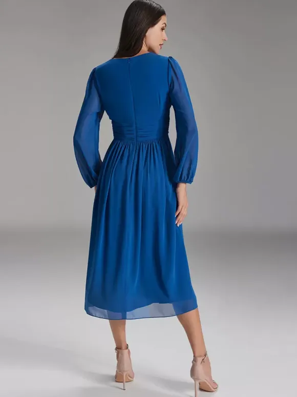 Party Dress For Mother Of The Bride V-Neck Long Sleeves A-Line Bows Guest Dresses For Wedding