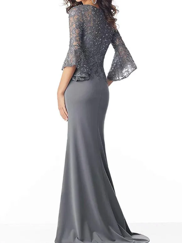 Party Dress For Mother Of The Bride V Neck 3/4 Length Sleeves Applique Mermaid Wedding Guest Dresses Free Customization