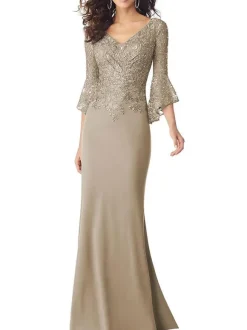Party Dress For Mother Of The Bride V Neck 3/4 Length Sleeves Applique Mermaid Wedding Guest Dresses Free Customization