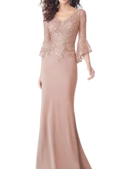 Party Dress For Mother Of The Bride V Neck 3/4 Length Sleeves Applique Mermaid Wedding Guest Dresses Free Customization
