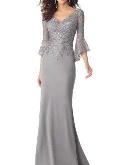 Party Dress For Mother Of The Bride V Neck 3/4 Length Sleeves Applique Mermaid Wedding Guest Dresses Free Customization