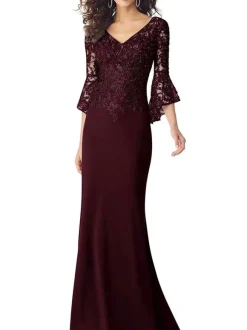 Party Dress For Mother Of The Bride V Neck 3/4 Length Sleeves Applique Mermaid Wedding Guest Dresses Free Customization