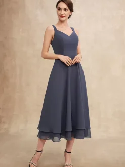 Party Dress For Mother Of The Bride V-Neck Half Sleeves A-Line Lace Tea-Length Guest Dresses For Wedding