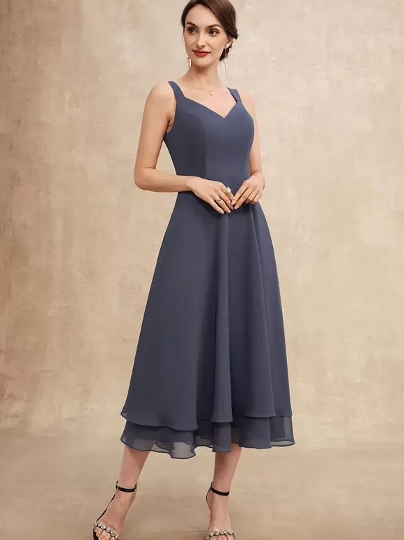 Party Dress For Mother Of The Bride V-Neck Half Sleeves A-Line Lace Tea-Length Guest Dresses For Wedding
