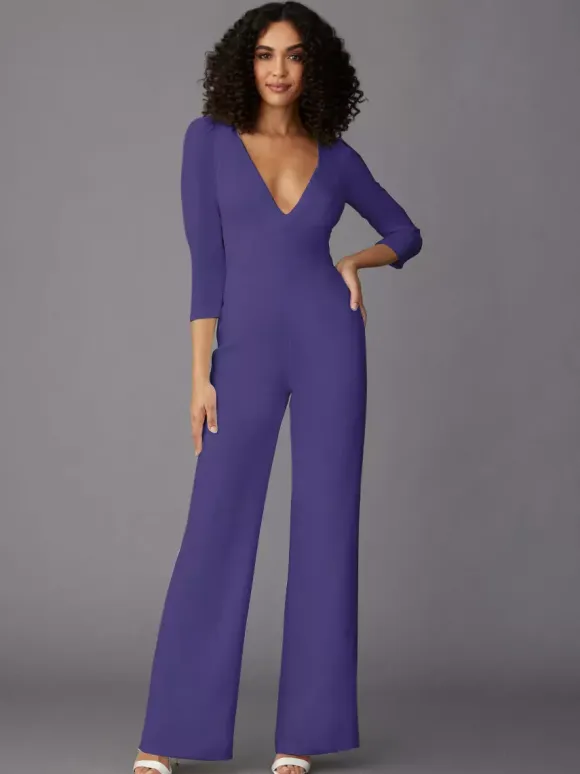 Party Dress For Mother Of The Bride V-Neck Long Sleeves Jumpsuit Wedding Guest Dresses