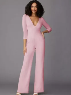 Party Dress For Mother Of The Bride V-Neck Long Sleeves Jumpsuit Wedding Guest Dresses