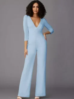 Party Dress For Mother Of The Bride V-Neck Long Sleeves Jumpsuit Wedding Guest Dresses