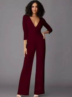 Party Dress For Mother Of The Bride V-Neck Long Sleeves Jumpsuit Wedding Guest Dresses