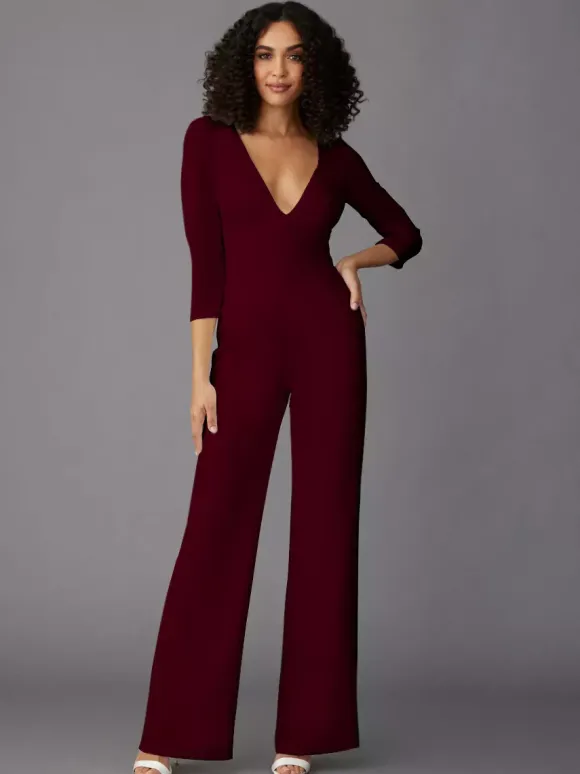 Party Dress For Mother Of The Bride V-Neck Long Sleeves Jumpsuit Wedding Guest Dresses