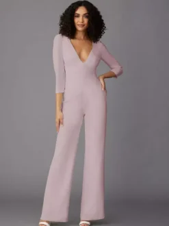 Party Dress For Mother Of The Bride V-Neck Long Sleeves Jumpsuit Wedding Guest Dresses
