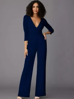 Party Dress For Mother Of The Bride V-Neck Long Sleeves Jumpsuit Wedding Guest Dresses