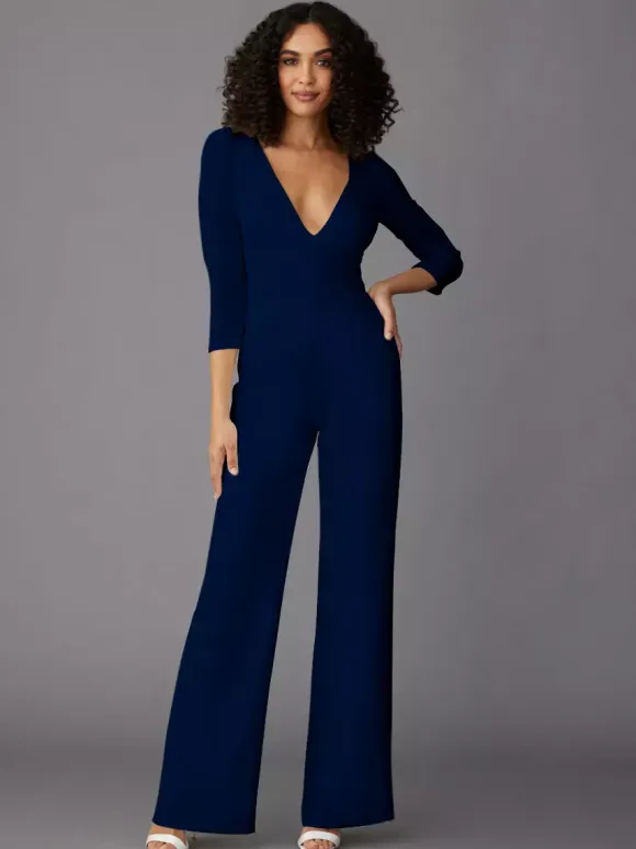 Party Dress For Mother Of The Bride V-Neck Long Sleeves Jumpsuit Wedding Guest Dresses