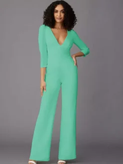 Party Dress For Mother Of The Bride V-Neck Long Sleeves Jumpsuit Wedding Guest Dresses