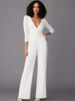 Party Dress For Mother Of The Bride V-Neck Long Sleeves Jumpsuit Wedding Guest Dresses