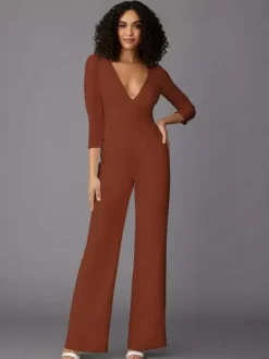 Party Dress For Mother Of The Bride V-Neck Long Sleeves Jumpsuit Wedding Guest Dresses